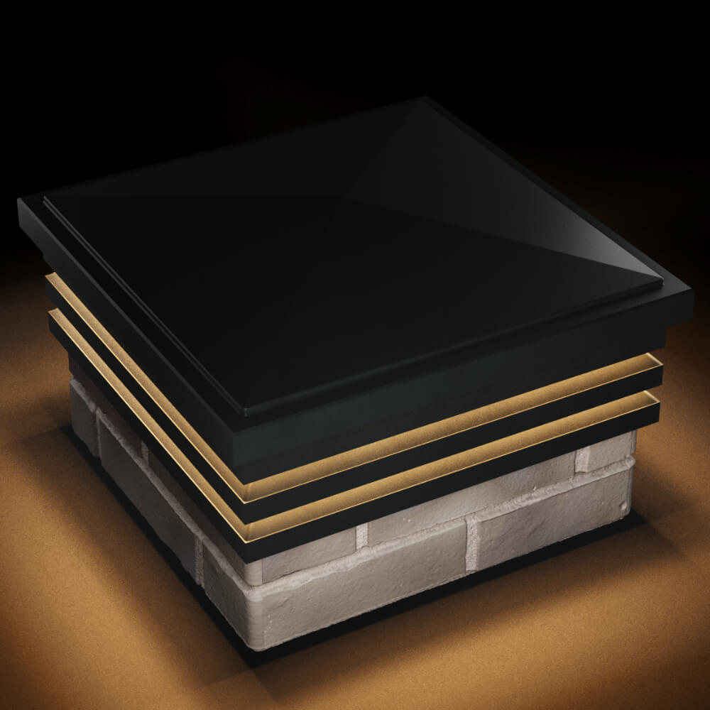 Колпак Zking Бона ХайТек Черный на столб 1.5х1.5 кирпича (385х385мм) с подсветкой в Сертолово фото