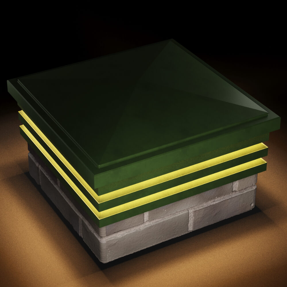 Колпак Zking Бона ХайТек Зеленый на столб 1.5х1.5 кирпича (385х385мм) с подсветкой в Сертолово фото