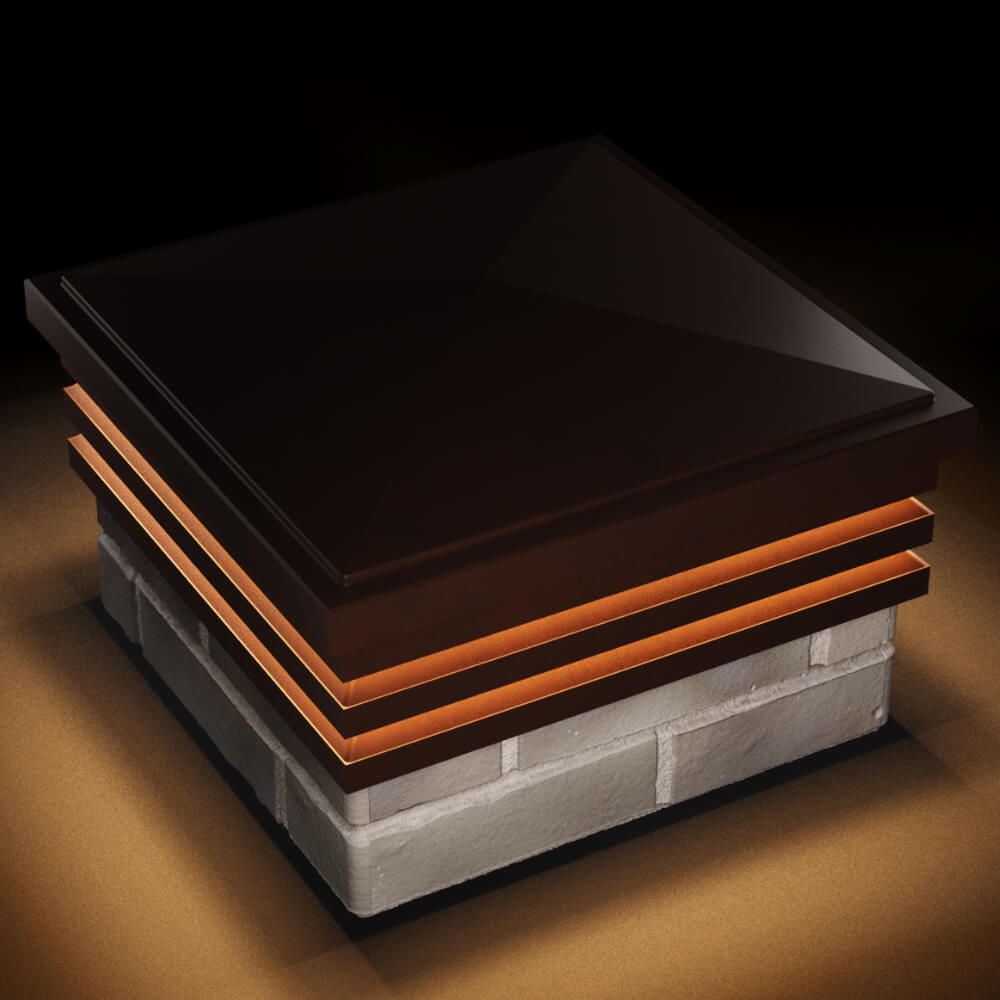 Колпак Zking Бона ХайТек Коричневый на столб 1.5х1.5 кирпича (385х385мм) с подсветкой в Сертолово фото