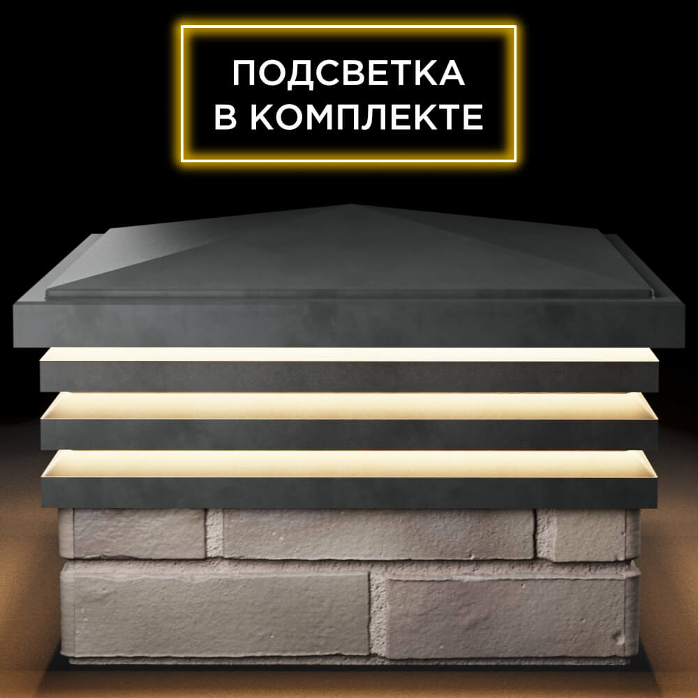 Колпак Zking Бона ХайТек Серый на столб 1.5х1.5 кирпича (385х385мм) с подсветкой Сертолово фото