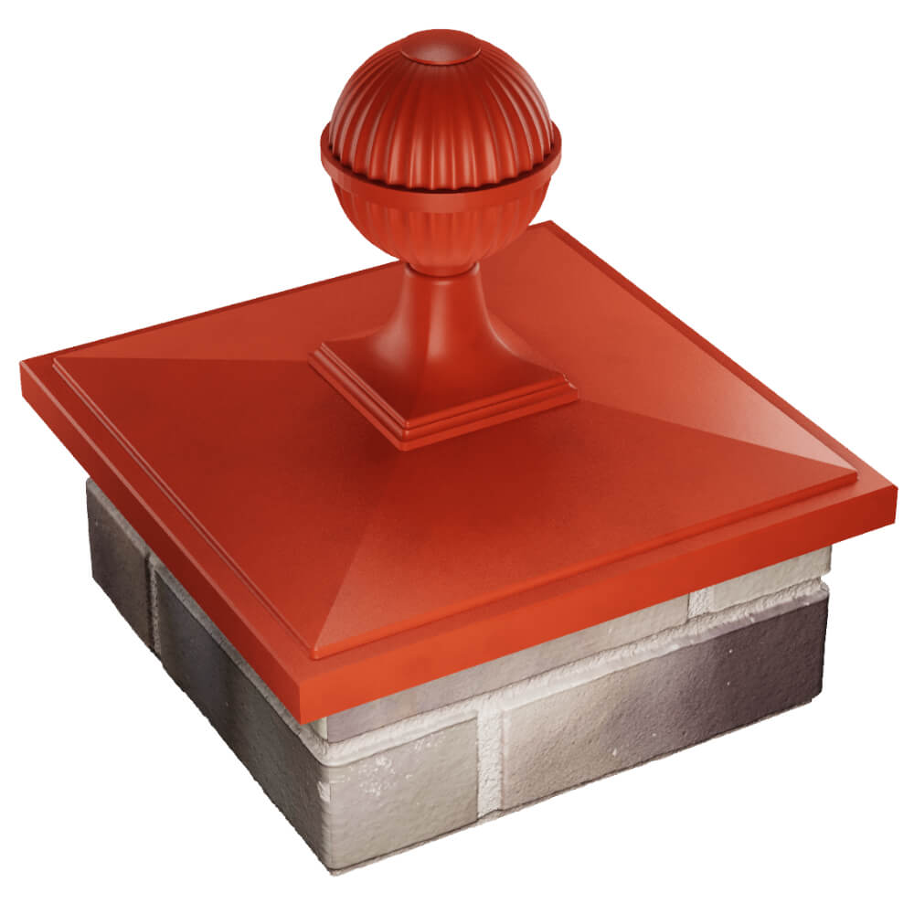 Колпак Zking БонаМоно Красный с шаром на столб 1.5х1.5 кирпича (385х385, 400х400мм) в сборе в Сертолово фото